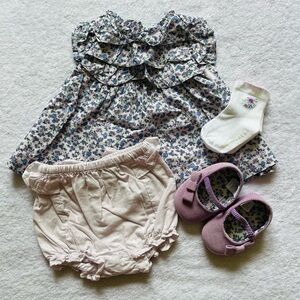 Janie and Jack Floral Print Tunic/Dress, Bloomers, Socks, Shoes Set, 0-3 Months